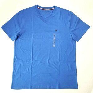 Tommy Hilfiger Men's T-shirt V-neck‎ Core Flag Short Sleeve Essential Solid Blue